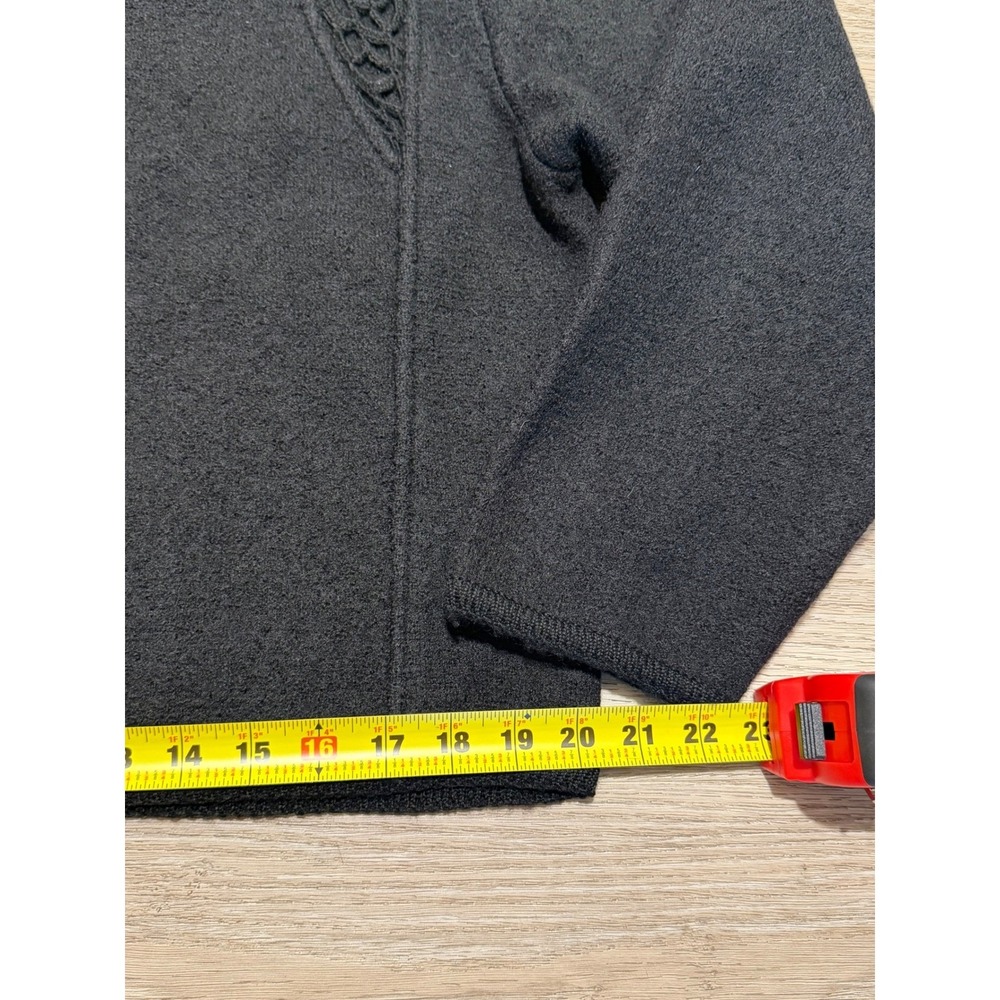Carroll‎ Reed Vintage 100% Wool Black Cardigan Crochet Detail Gold Button XL - Picture 5 of 6